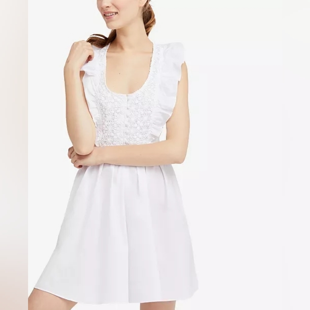 Free People White Half Moon Sleeveless Cotton Crochet Mini Dress Size Small
